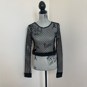 Black Mesh Long Sleeve Crop Top